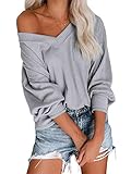  ORANDESIGNE Femmes Automne Hiver Sexy Col V Tricoté AsyméTrique Tops À Manches Longues Une ÉPaule Pull-Over Sweater Casual Tunique Hauts Shirt Gris 44