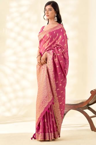 Image of SWORNOF Gold-Toned Woven Design Silk Zari Tissue Saree | Saree for Women | Soft and Skin Friendly