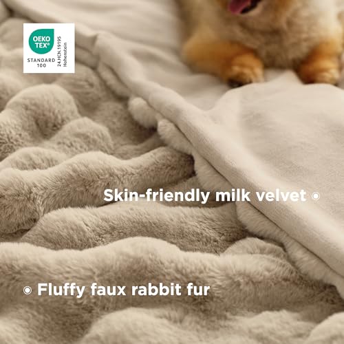 Bedsure GentleSoft Fluffy Fuzzy Throw Blanket, Soft Cozy Fleece Faux Fur Blanket for Couch, Room Beige Decor Minky Velvet Bed Cover, Thick Warm Plush Women Men Birthday Gifts, 870GSM, Beige