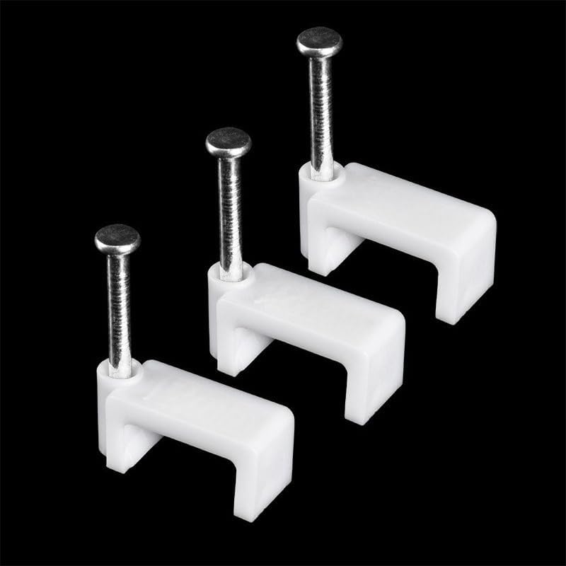 100 Pcs Cable Clips Nail 8mm Flat Ethernet Cable Wall Clip Cable with Steel Nails Tacks Coax Cable Clip Speaker