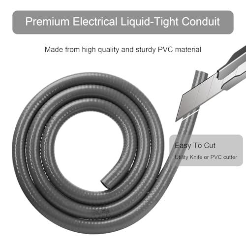 HOMNUTS Electrical Conduit Kit 1/2'' 4FT Grey Electrical AC Whip Kit, Liquid-Tight Flexible Electrical Conduit with 90 Degree and Straight Connector Fittings by HOMNUTS - Image 6