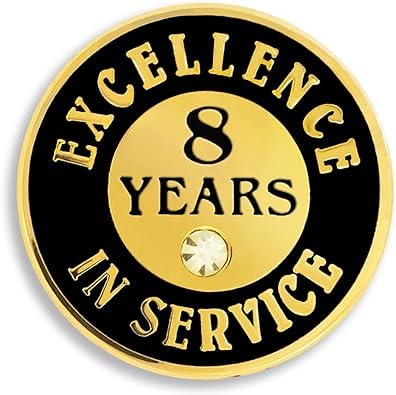 PinMart Gold Color Plated Excellence in Service Year Award Lapel Pin – Metal Enamel Workplace Reward Pin w/Rhinestone – 1-60 Years Pins for Long
