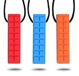 Chewy Brick Block Sensory Necklace, (3 Pack + Extra Cord Clasp) Mild to Moderate Chewers Chewable Stimulation, Textured Oral Support Boys, Girls, Children w/ Autism, Motor Skill, Special Needs