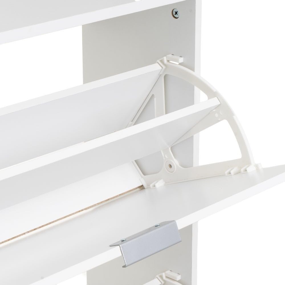 Zapatero estrecho color blanco de 3 puertas de 74x24x119 cm para 18 pares