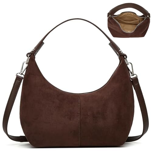 Sac lune bandoulière en suédine fine finitions soignées et sangle ajustable