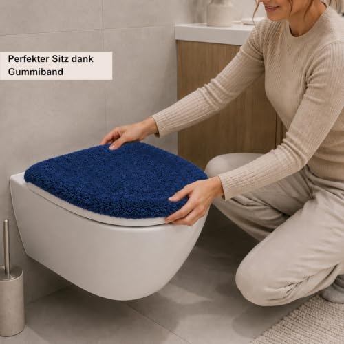 Brandsseller WC Deckelbezug 38x48 cm Ausschnitt aus weichem Mikrofaserstoff Toiletten Sitzbezug für Optimalen Komfort und Stil Dunkelblau