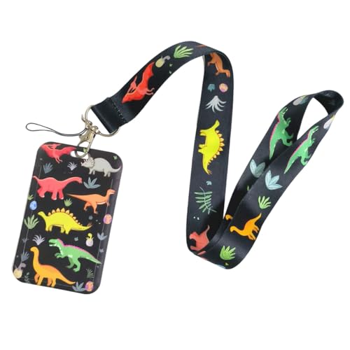 SamHeng Estampado de Animales Cordón de Cuello con Portatarjeta Soporte para Tarjetas de Identificación con Cordón Porta Tarjetas Cordones de Insignia para Oficina Exposiciones Escolar (Dinosaurio)
