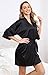 The Bund Women's Pure Colour Short Kimono Robes with Oblique V-Neck, Medium, Black