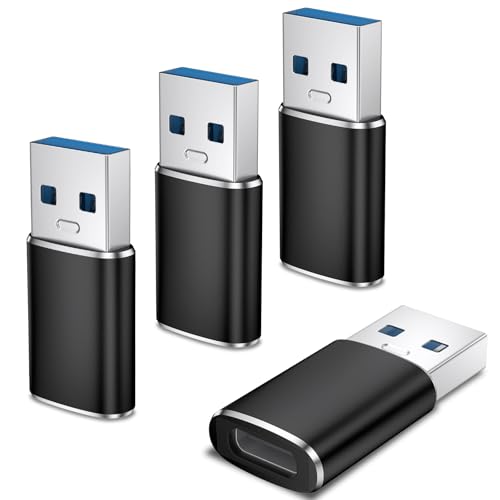 Amzpas Lot de 4 Adaptateurs USB C vers USB Convertisseur Type-C Femelle vers USBA Mâle 2.0 Charge Rapide Compatible Tous Smartphones, PC, Tablettes (Noir)