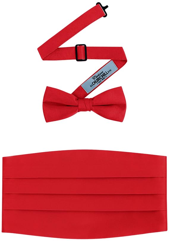 S.H. Churchill &amp; Co. 100% Silk Pre-Tied Bow Tie and Cummerbund Set for Tuxedo, Wedding, Black-Tie Event- Gift Box