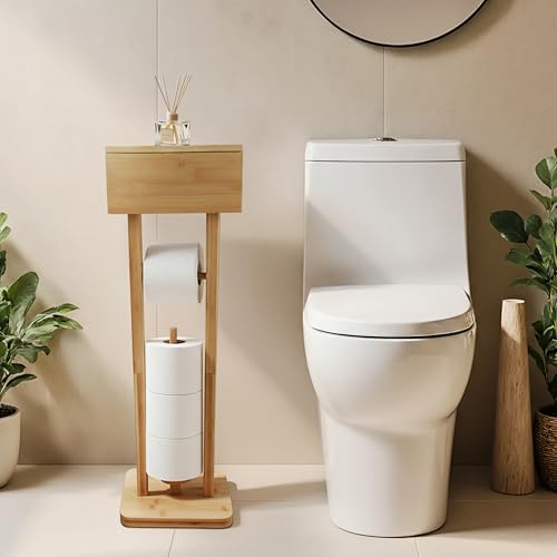 NaturaWood Bamboo Toilet Paper Holder Stand with Storage Shelf Box,