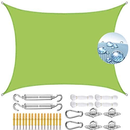COUEO Toldo Vela Rectangular 5x7m Impermeables, Resistentes al Moho Toldos IKEA con Fijación Accesorios para Patio Exteriores, Verde