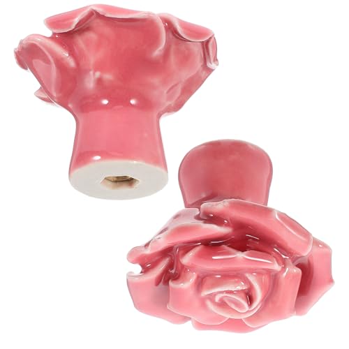 Housoutil Tirador de Cerámica en Forma de Rosa para Muebles de Cocina y Puertas, 2 Piezas, Diseño Floral, Uso en Armarios y Cajones