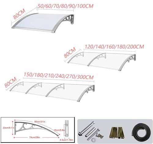 Auvent de porte en polycarbonate gris argenté 80x100 cm avec support alu - 4