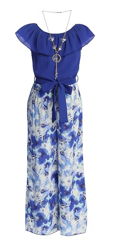BluNight Collection Big Girls Sleeveless Cold Shoulder Ruffle Button Stripe Summer Romper Jumpsuit Royal Top 14 (2J1K7S1) - Thumbnail 2