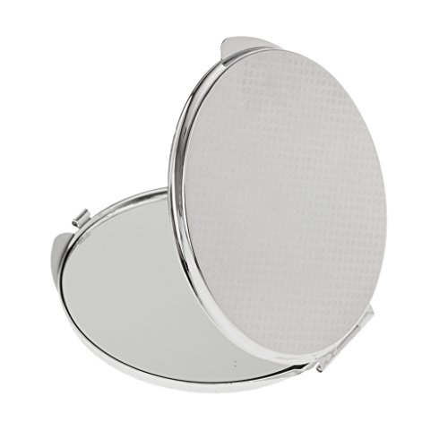 Portable Round Silver Compact Makeup Mirror For Travel And Handbag, Double-Sided With Folding Design - 70 * 7Mm, Korean Style, Metal Material #TOP3