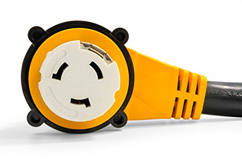 image for Camco 25' PowerGrip Cord with 50M/50F-90 Degree Locking Adapter | Allo