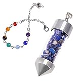 KYEYGWO Kristall Punkt Pendel mit Trommelsteine und 7 Chakra Stein Kette, Patrone Anhänger Wunschflasche Halskette, Reiki-Pendel für Divination Meditation Wahrsagen Hypnose