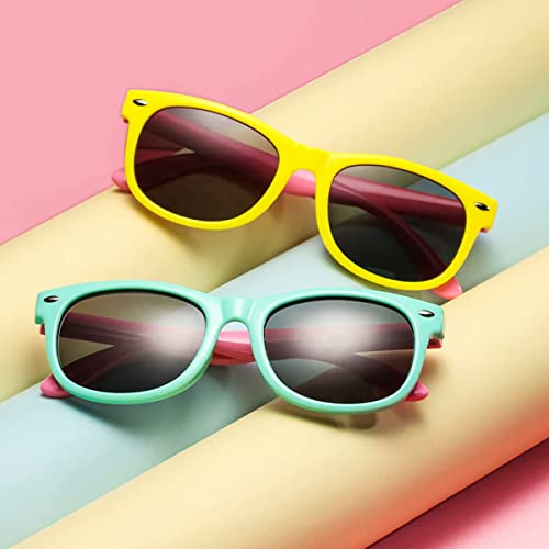 Óculos De Sol Infantil Unissex 4 a 10 anos Flexível Polarizado Com UV400 + (Pink Com Rosa)