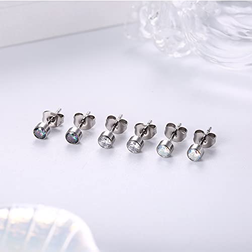 Jerywe 3 Pairs Titanium Earrings For Women Men Cubic Zirconia Studs Earrings, Hypoallergenic Stud Earrings For Women For Sensitive Ears, Piercing Earrings 3-5Mm 20G #TOP4