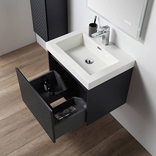 Positano All Wood Floating Bathroom Vanity With Acrylic Sink (24" W/Acrylic Sink, Night Blue) #TOP2