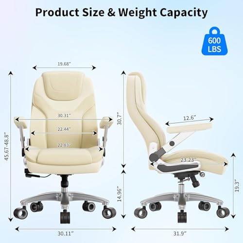 Image of Big and Tall Office Chair with 5D Arms, Fabric & PU Leather Heavy Duty Desk Chair, Adjustable Lumbar Support & Height, Tilt Function, High Back Ergonomic Executive Computer Chair