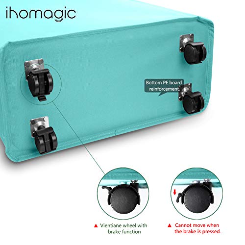 Image of Slim Rolling Laundry Basket with wheel, IHOMAGIC Rectangle Storage Hamper - Thin Laundry Basket Corner Fittable Laundry Bin Flexible handle Laundry Sorter For Dormitory, Hotel, 39x18.5x58cm 41L, Blue