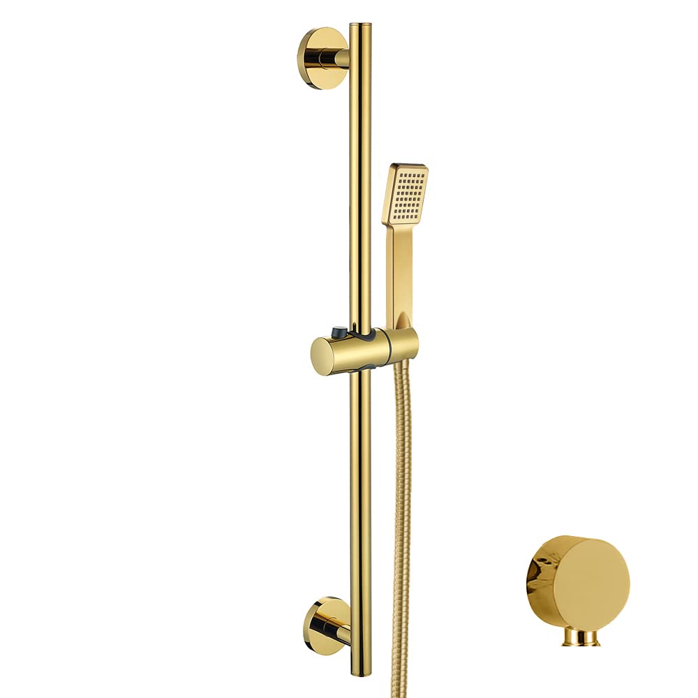 Cabezal de ducha de mano universal dorado con soporte de barra regulable