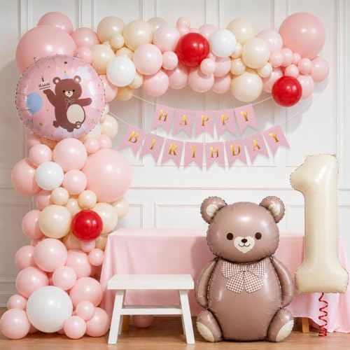 Image of Rozi Decoration Set of 62 Pcs Teddy Bear 1st Birthday Balloon Decoration Kit