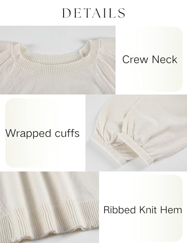 Tanming Womens Puff Short Sleeve Sweater Crew Neck Casual Outfits Work Blouses Pullover Sweaters Knit Tops(White-L) — view 5