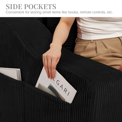 Sofá cama convertible de pana MeMoreCool con almohadas y funda lavable negro 6