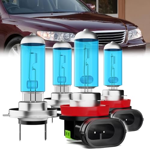 Image of Headlight Bulbs Compatible With Hyundai Azera 2007-2010, H7 High Beam + H11 Low Beam Halogen Light Bulb Combo, Super Bright 6000K White, Plug and Play, Pack of 4