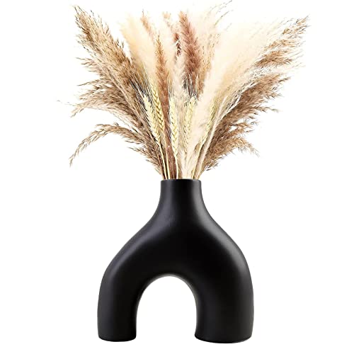 Kingbar Vase Schwarz Matt, Deko Vase Moderne, Keramik Vase Ideal Zur Lagerung Von Trockenblumen&Frische Blumen, Blumenvase Deko Wohnzimmer, Schlafzimmer, M Cover
