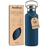Bambaw Botella Agua Acero Inoxidable 1 Litro, Botella Termica 1 Litro para Bebidas Frías y Calientes, Cantimplora Acero Inoxidable Elegante, Garrafa de Agua 1l Térmica de Boca Ancha (Azul Índigo)