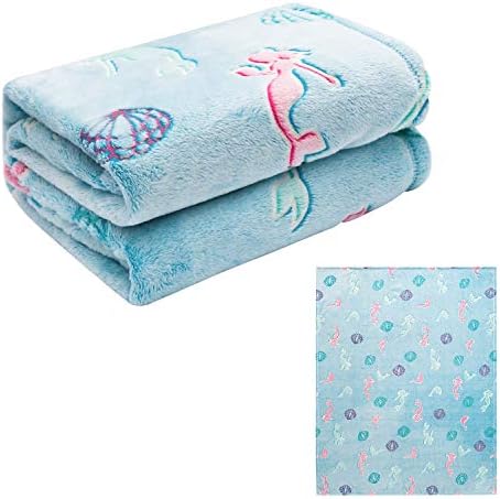MAXYOYO Mermaid Throw Blanket Glow in Dark, Soft Glowing Fluffy Blankets All Seasons Fleece Blankets and Throws Mermaid Personalized Gift for Girls 50 x 60 Inches