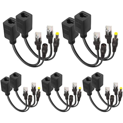 Coaxuhf Passive PoE Injector 5 Pairs Passive PoE Injector and PoE Splitter Kit with 5.5x2.1 mm DC Power Adaptor Connector RJ45 Power Over Ethernet