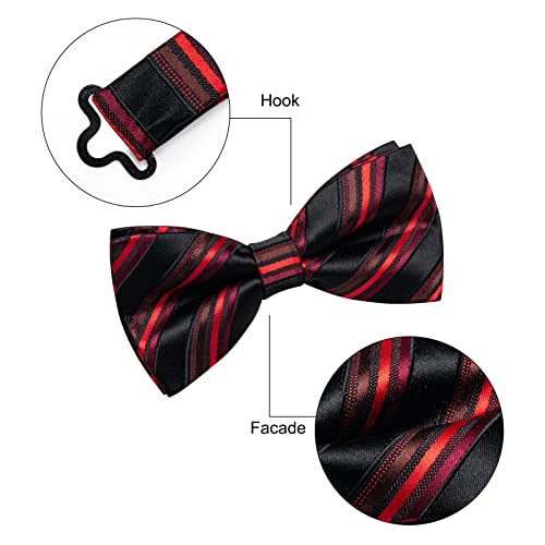 Yourties Red And Black Striped Bow Ties For Men Formal Party Silk Pre Tied Bowtie Gift #TOP4