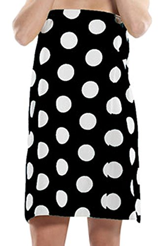 Terry Women Bath Wrap Towels Polka Cover Ups - One Size, Black