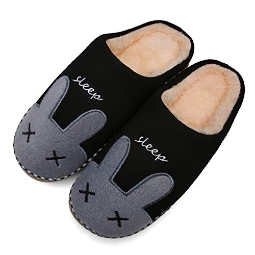 Mishansha Pantofole Uomo Peluche Cotone Antiscivolo Scarpe da Casa Inverno Uomini Indoor Morbido Caldo Pattini Nero 43/44 EU (44/45 taglia produttore)