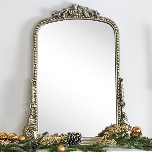 EGHOME Antiqued Silver Ornate Mirror Arched Mantel Mirror Baroque Inspired Ornate Dresser Mirror, 22 x 28''