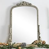 EGHOME Antiqued Silver Ornate Mirror Arched Mantel Mirror Baroque Inspired Ornate Dresser Mirror, 22