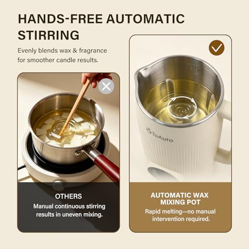 TOAUTO Wax Mixer Machine for DIY Candle Making, 1.2L Electric Wax Melter with Automatic Stirring, Digital Temperature Control 140℉-212℉, Stainless Steel Inner Pot, 800W AC120 by TOAUTO - Image 3