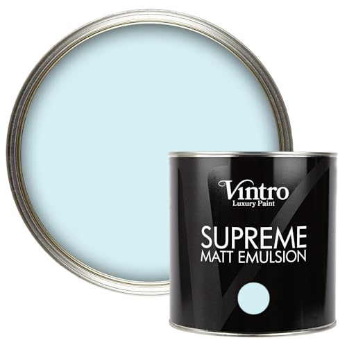 Vintro | Luxury Matt Emulsion | Smooth Chalky Finish | Multi Surface Paint | for Walls, Ceilings, Wood and Metal 2.5L (Light Blue - Moonstone, 2.5 Litres)