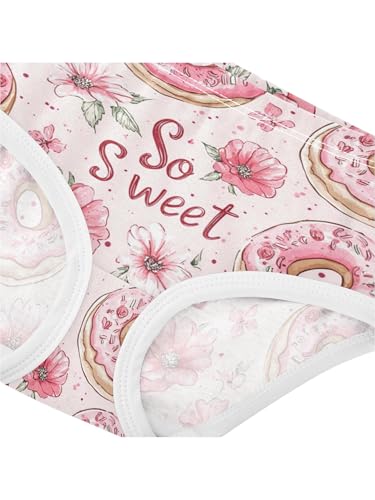 ZZKKO Sweet Donuts Pink Flowers Girls Underwear Toddler Panties for Girls Comfort Brief Size 2-8T4