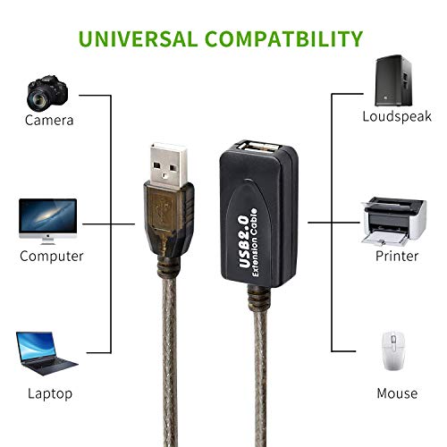Image of USB 2.0 Type A Male to A Female Active Repeater Extension Cable 100ft, High Speed 480 Mbps