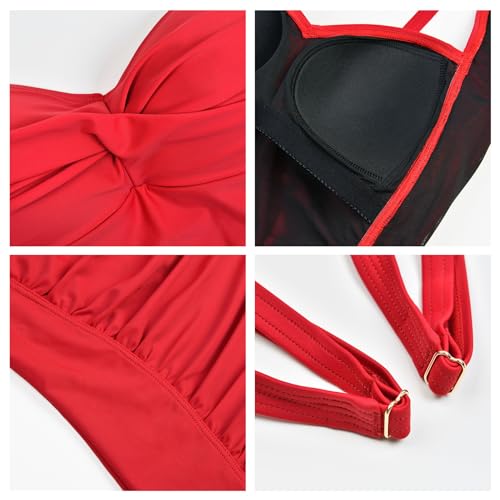 WIN.MAX Costume Intero Donna, Costume Intero con Controllo della Pancia, Costume da Bagno Taglie Forti per Donna Monokini Push-up Vintage, per Coppe da C a DD