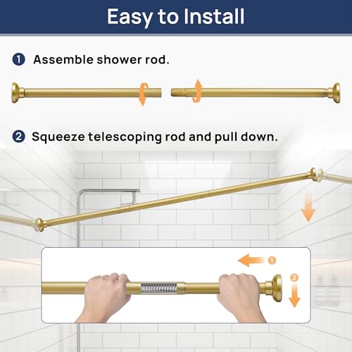 Image of ENJOYBASICS 1 inch Gold Shower Curtain Rod, 30-76 inch Adjustable, Secure Tension | Easy No-Drill Installation, No Tools, No Gaps, Sturdy Rust-Resistant Steel, Sag-Resistant Design, Tubs, RVs, Apartments