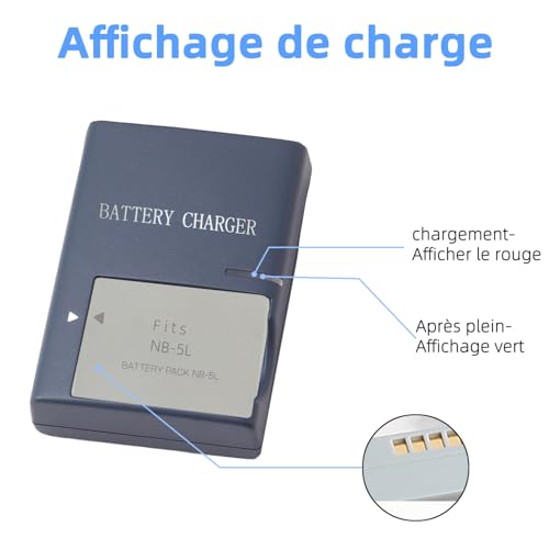 KWTOUL NB-5L CB-2LX Chargeur de Batterie Compatible avec Canon IXUS 90 800 – vue 4