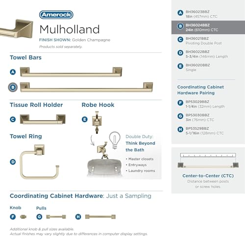 Image of Amerock Mulholland 24 inch Golden Champagne Towel Bar