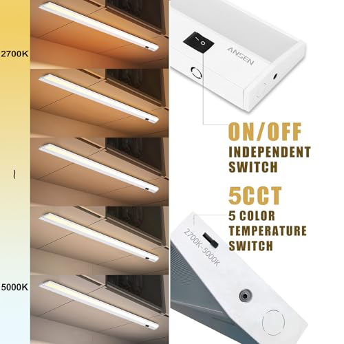 Ansen Hardwired Under Cabinet Lighting, 24in 18W LED Light for Kitchen/Closet, 1237lm, CRI>92, R9>90, 5 Color Temperature, Dimmable, 2700K-5000K(Warm White, Cool White, Daylight)